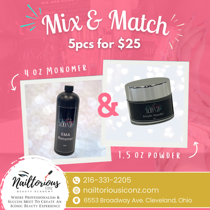 Mix and Match Monomer & Acrylic Powder - 5 for $25!